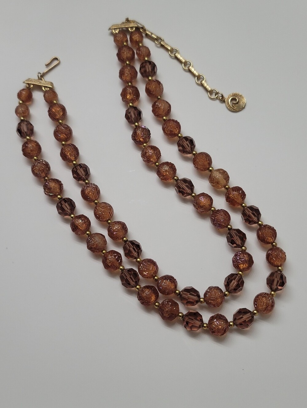 Lisner -Lucite & Glass, Smoky Topaz-color Necklace 1950's-60's -Vintage, Estate